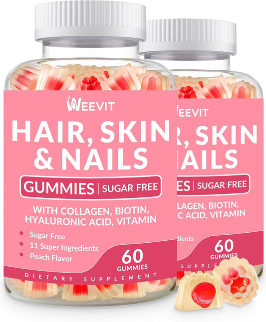 Women's Sugar-Free Hair, Skin, and Nails Gummies with Biotin, Hyaluronic Acid, Collagen, Vitamins E&C - Promotes Hair Growth, Strong Nails, and Radiant Skin