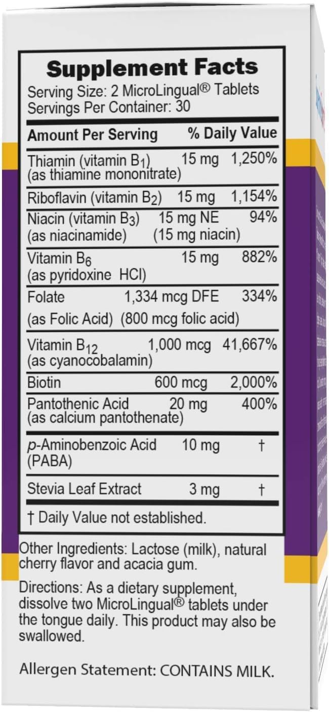 Women’s Superior Source B Complex Tablets with B12 (1000 mcg) for Stress, Heart, Immune Support - 60 Ct, Quick Dissolve MicroLingual, B1, B2, B3, B5, B6, B7 & Folic Acid (B9), Boost Metabolism, Non-GMO