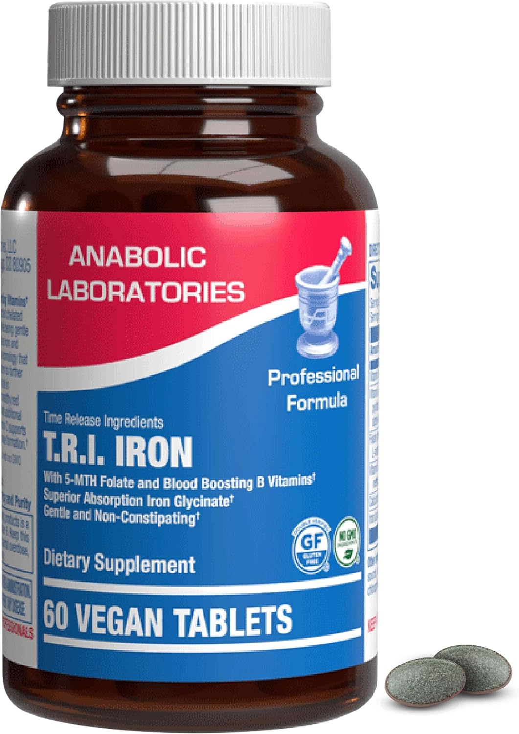 Women's Time Release Iron and Vitamin C Supplement - 60 Vegan Tablets - Contains Iron, Calcium, Folate, Vitamin B6, B12 - Anabolic Laboratories TRI Iron