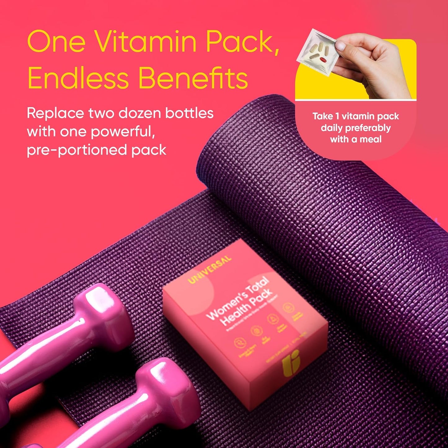 Women's Total Health Pack: Multivitamin, Energy & Stress Support, Krill Oil, 22 Vitamins & Minerals, Iron, Biotin, Zinc, Selenium, Astaxanthin, Calcium - 30 Pack