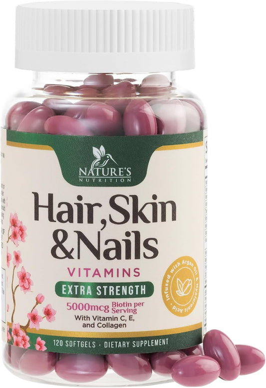 Women's Ultra Strength Hair Vitamins with Biotin, Collagen, PABA - Hair Growth & Skin Support - 120 Softgels