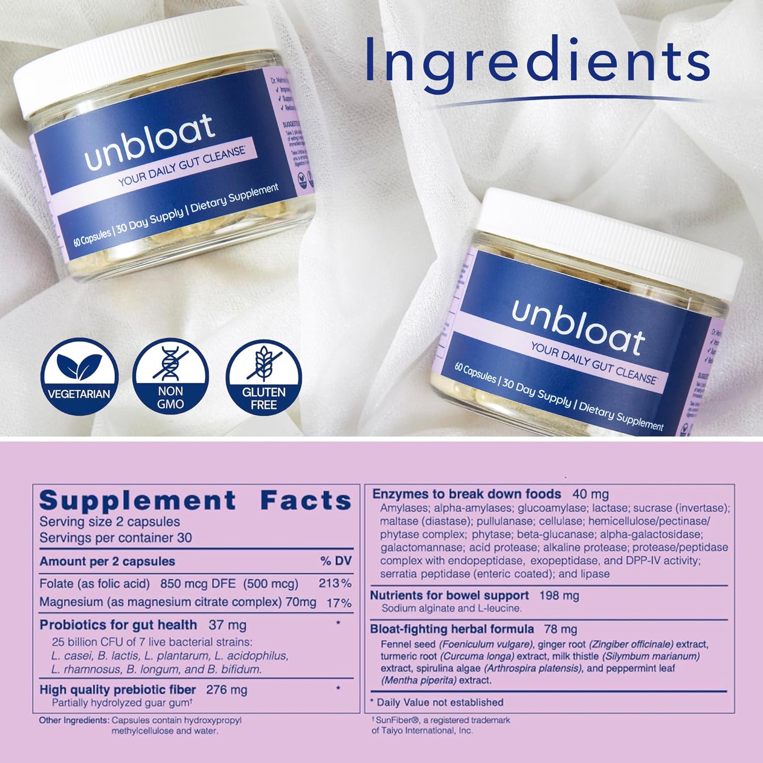 Women's Unbloat Pills - Effective Bloating Relief and Digestive Support Supplement with Pre and Probiotics - 60 Count