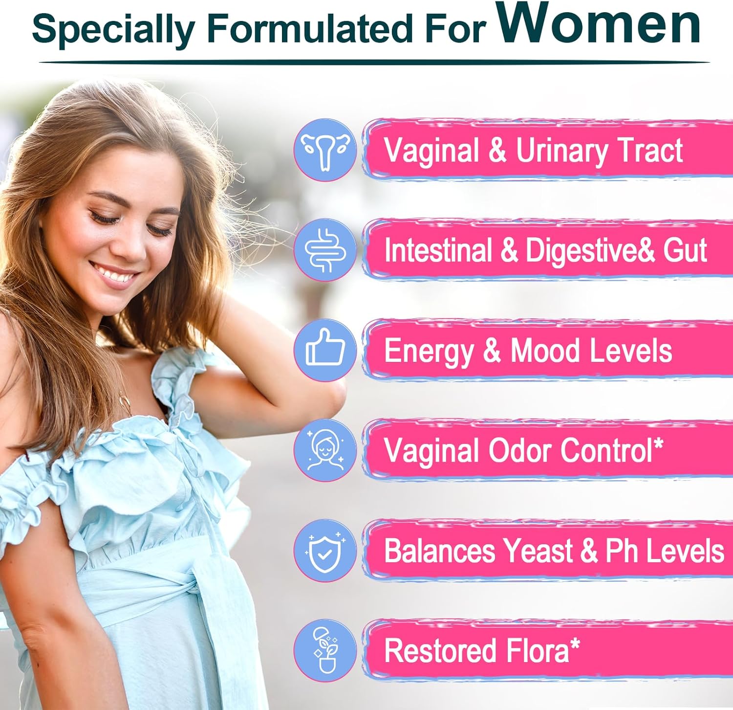 Women's Vaginal Probiotic with 70 Billion CFU, 13 Strains, Prebiotic, D-Mannose - 180 Capsules for Vaginal Health, Urinary, pH Balance, Immune & Digestive Support