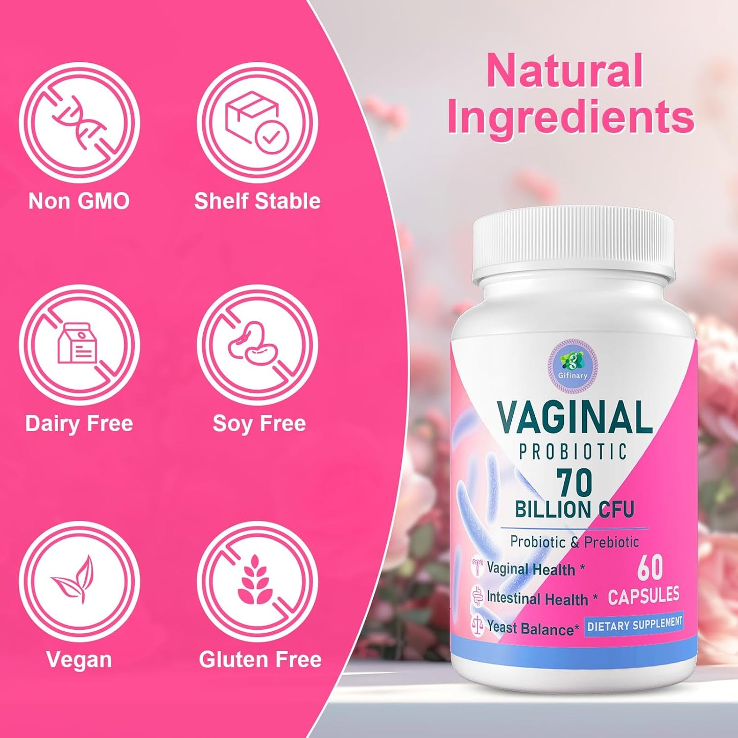 Women's Vaginal Probiotic with 70 Billion CFU, 13 Strains, Prebiotic, D-Mannose - 180 Capsules for Vaginal Health, Urinary, pH Balance, Immune & Digestive Support