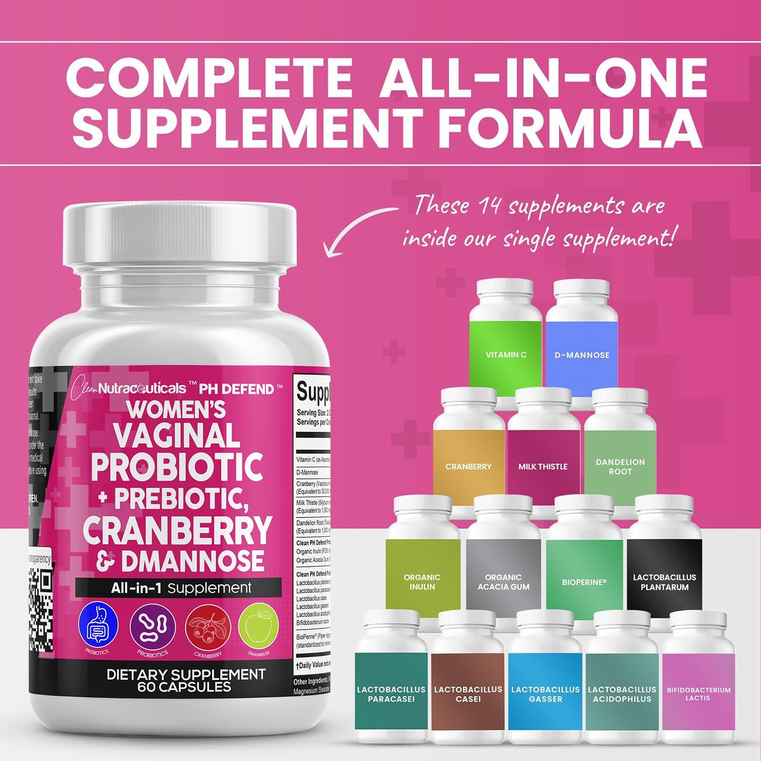 Women's Vaginal Probiotics with Cranberry and D-Mannose for Urinary Tract and pH Balance - 1 Pack