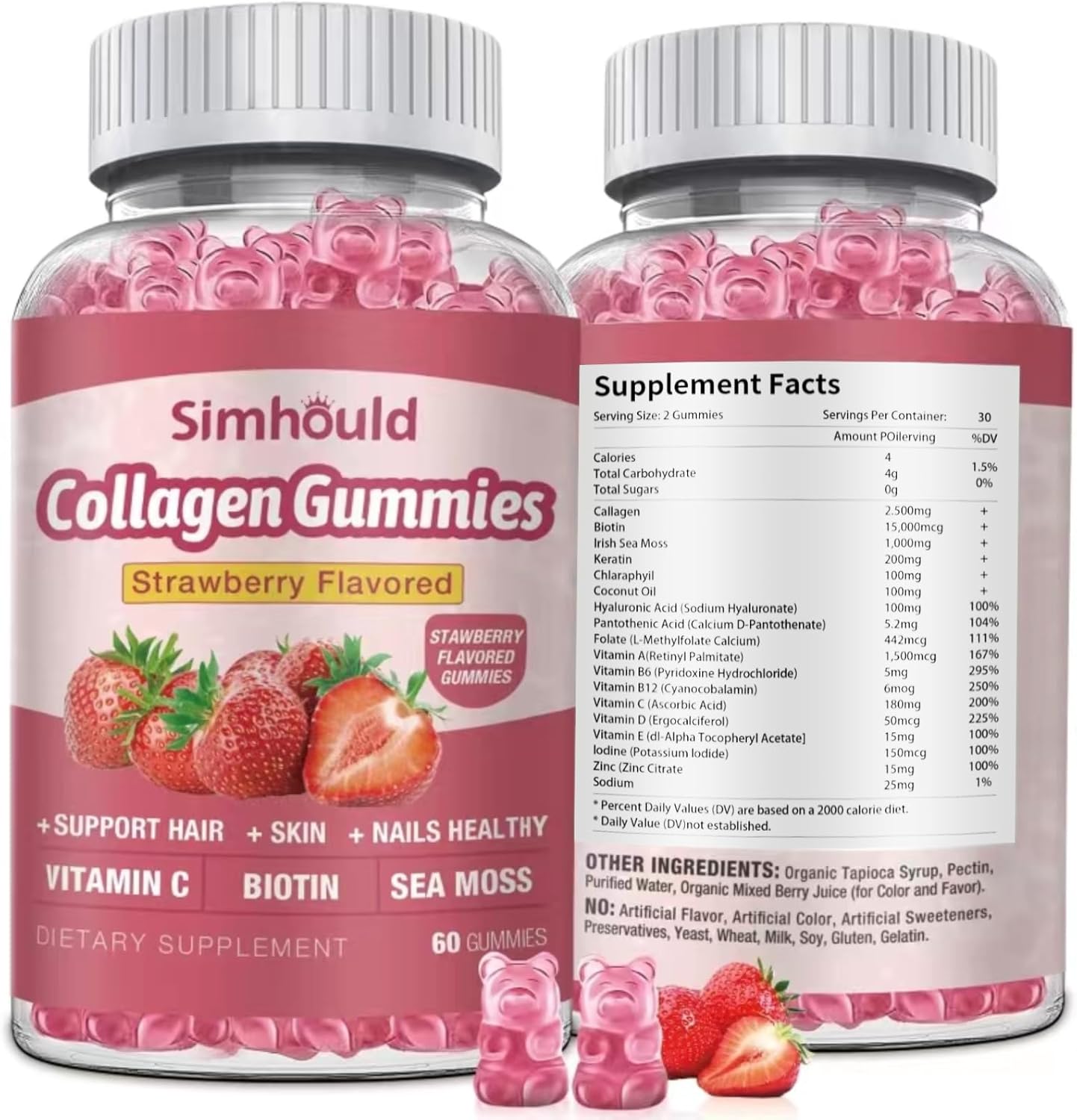 Women's Vegan Collagen Gummies with Biotin and Sea Moss for Anti Aging - Sugar Free, Non-GMO, 60 Count