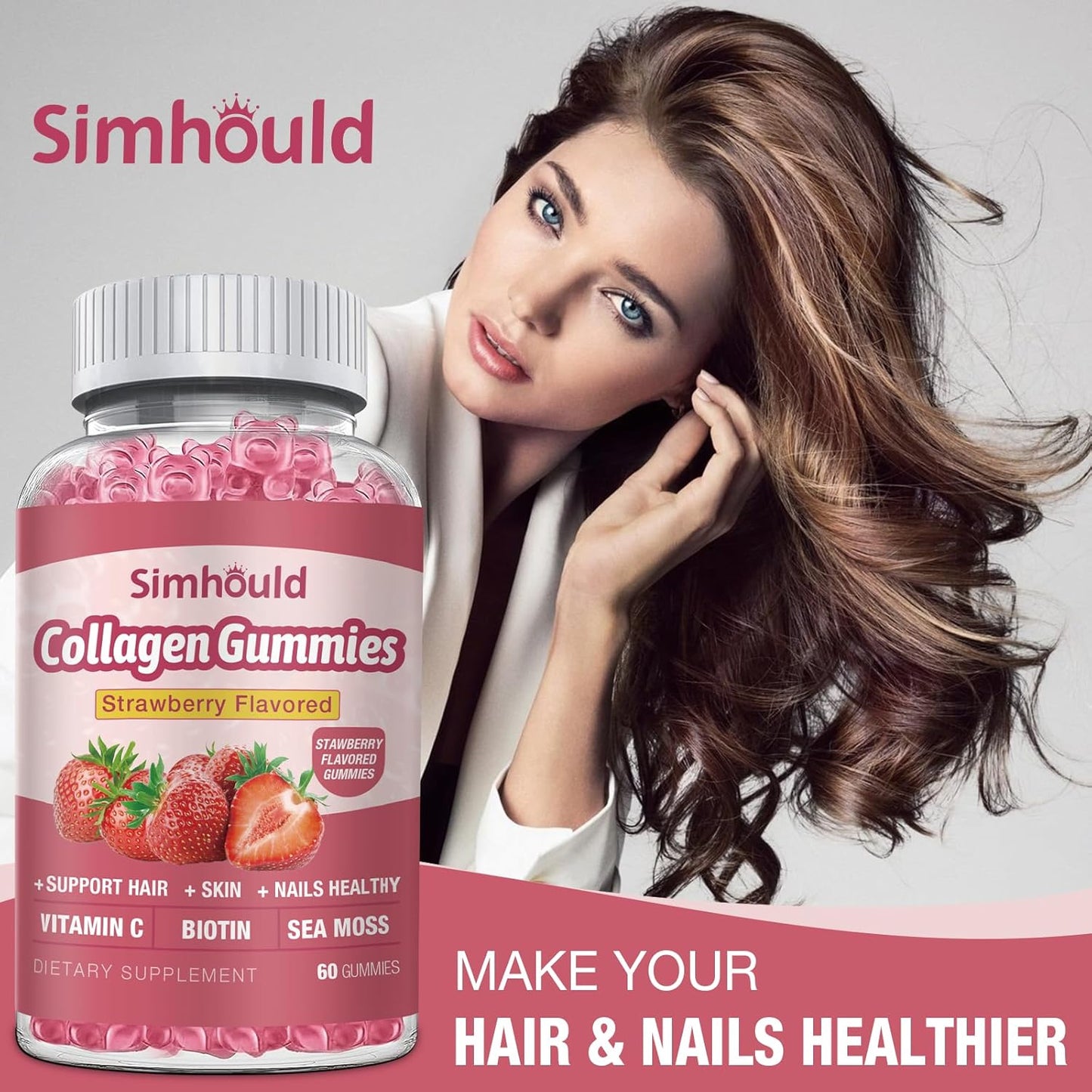 Women's Vegan Collagen Gummies with Biotin and Sea Moss for Anti Aging - Sugar Free, Non-GMO, 60 Count