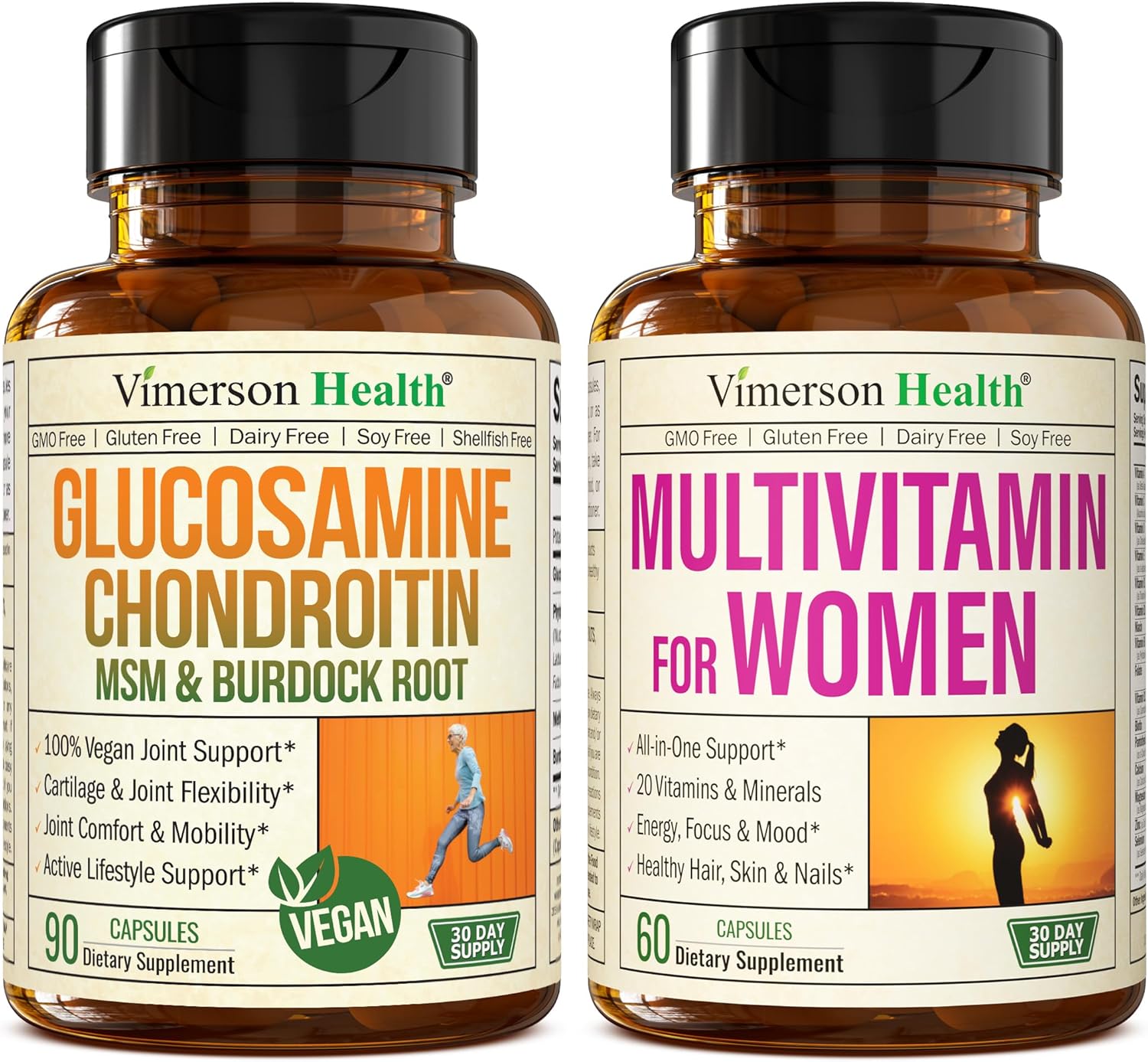 Women's Vegan Joint Support Supplement with Glucosamine, Chondroitin, MSM, and Multivitamin by Vimerson Health