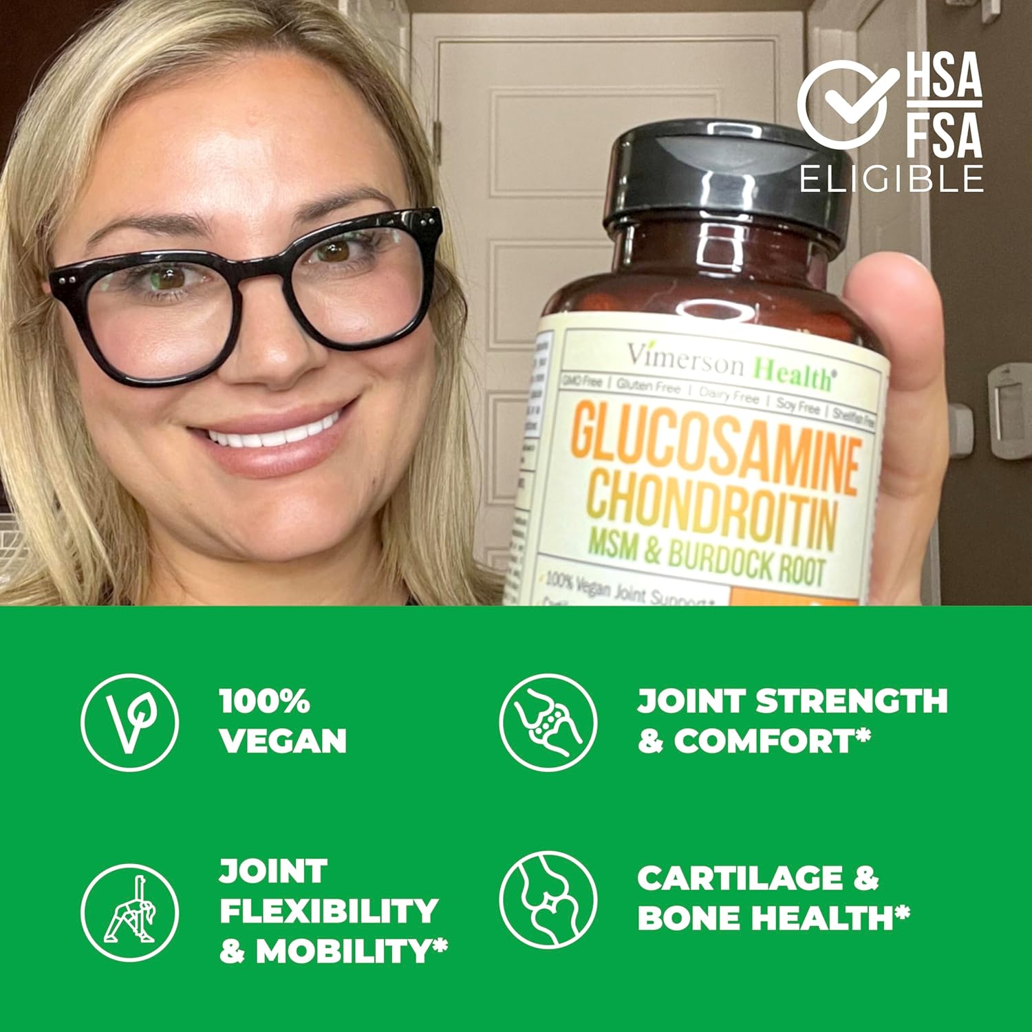 Women's Vegan Joint Support Supplement with Glucosamine, Chondroitin, MSM, and Multivitamin by Vimerson Health