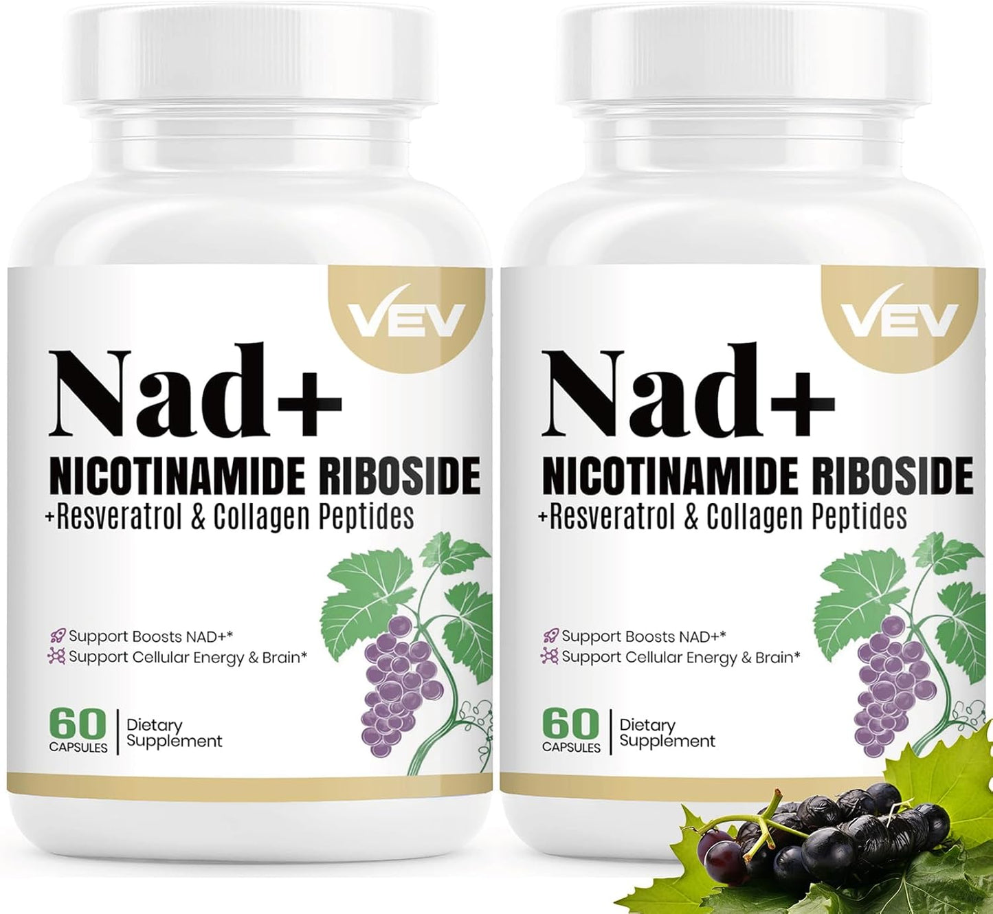Women's VEV NAD Supplements with Nicotinamide Riboside, Multi-Collagen, Resveratrol, Quercetin, CoQ10 - Liposomal Formula - 120 Capsules