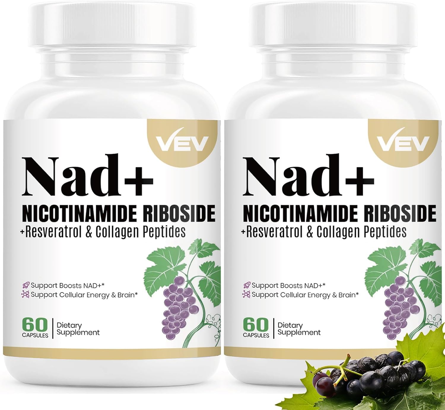 Women's VEV NAD Supplements with Nicotinamide Riboside, Multi-Collagen, Resveratrol, Quercetin, CoQ10 - Liposomal Formula - 120 Capsules