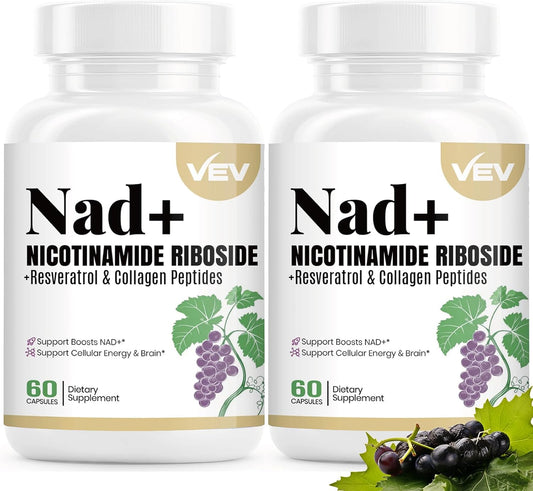 Women's VEV NAD Supplements with Nicotinamide Riboside, Multi-Collagen, Resveratrol, Quercetin, CoQ10 - Liposomal Formula - 120 Capsules