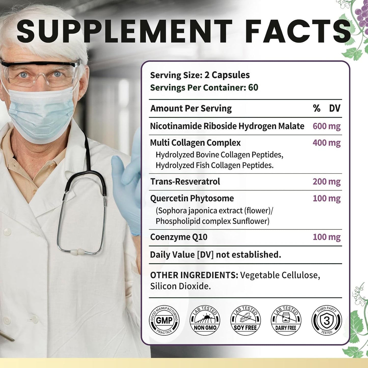 Women's VEV NAD Supplements with Nicotinamide Riboside, Multi-Collagen, Resveratrol, Quercetin, CoQ10 - Liposomal Formula - 120 Capsules