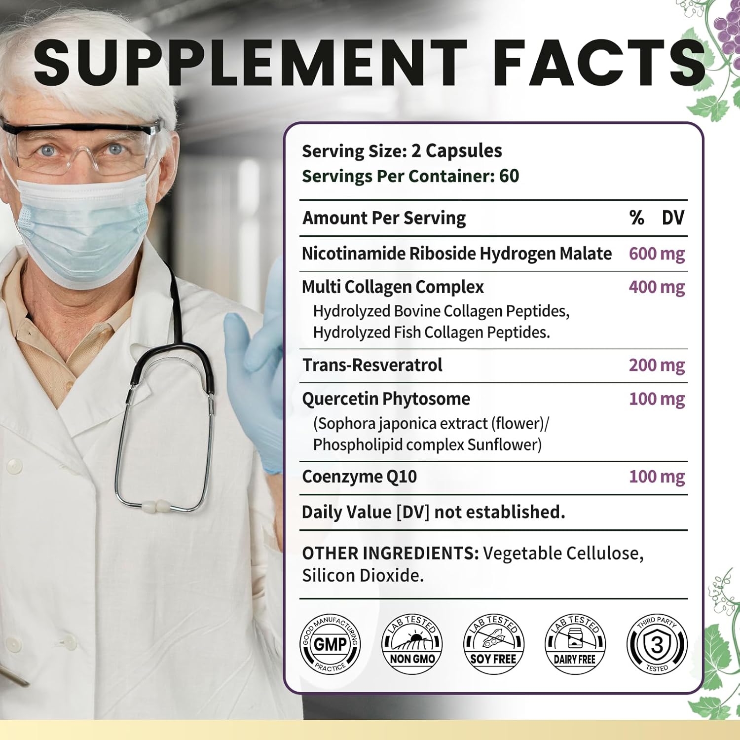 Women's VEV NAD Supplements with Nicotinamide Riboside, Multi-Collagen, Resveratrol, Quercetin, CoQ10 - Liposomal Formula - 120 Capsules
