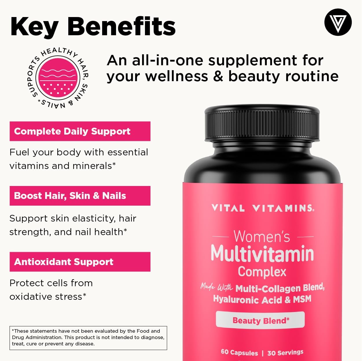 Women's Vital Vitamins Multi Collagen Capsules with Multivitamin Complex - Essential Nutrients for Women's Health