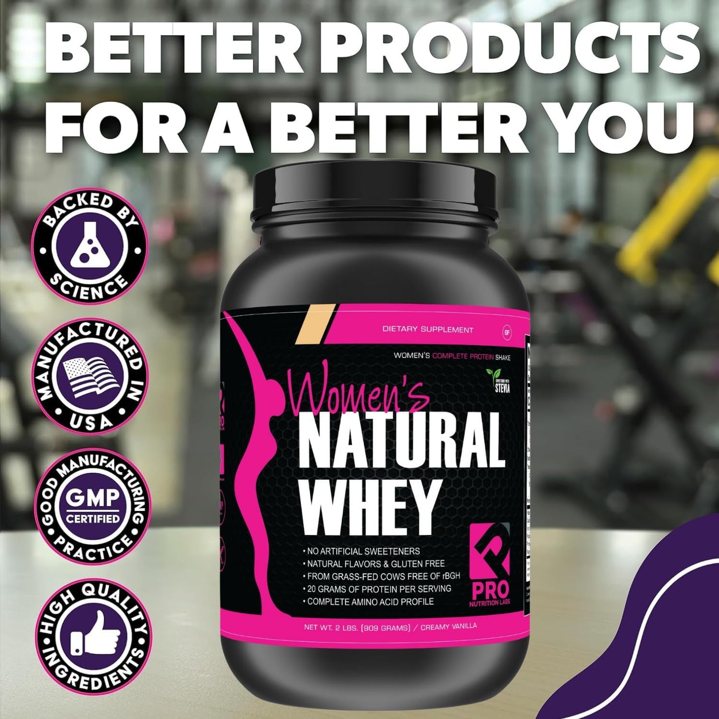 Women's Whey Protein Powder - Vanilla, Low Carb, Gluten-Free, Grass-Fed, Supports Weight Loss - Natural Stevia Sweetened Shake, 20g Protein - 2lb Creamy Vanilla Flavor