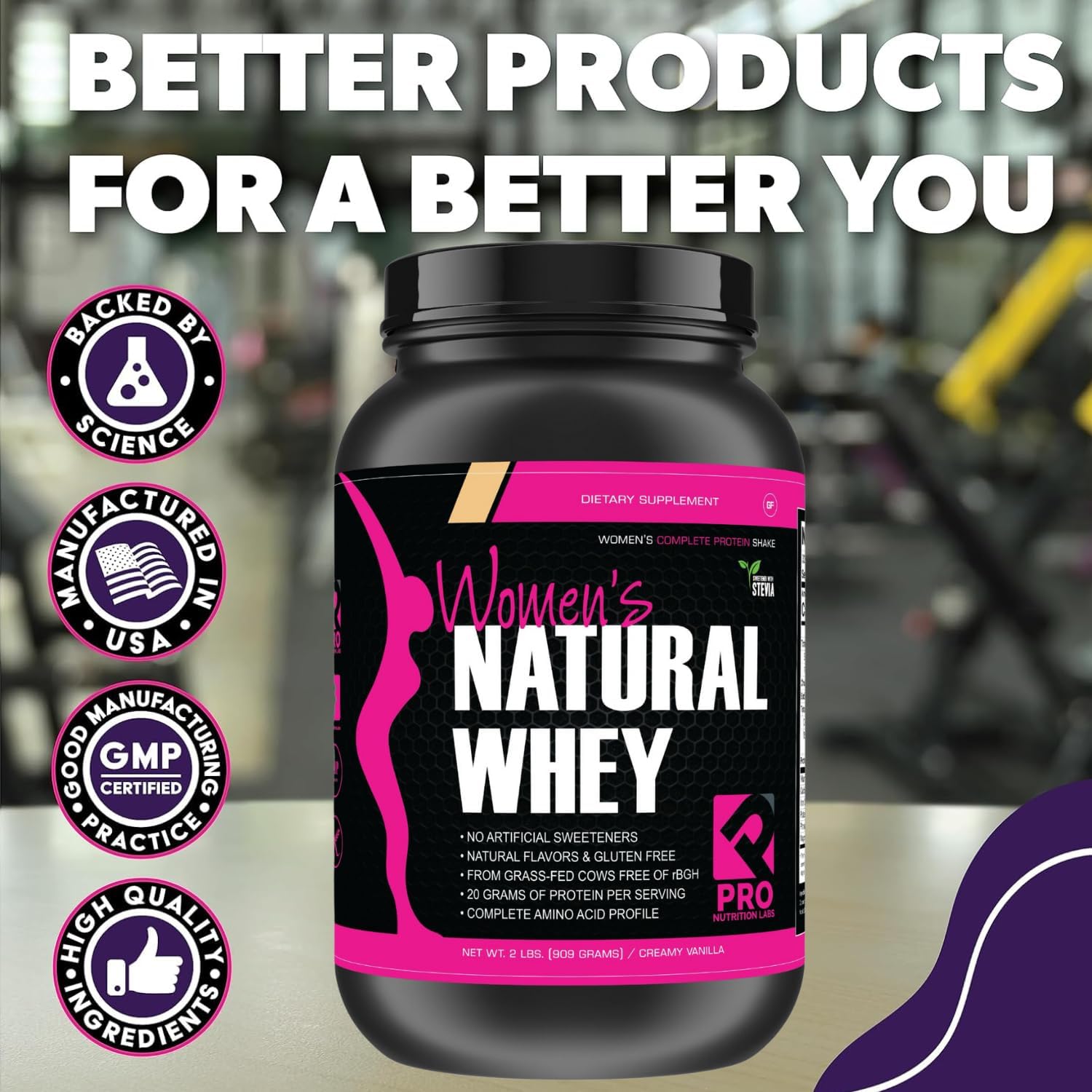 Women's Whey Protein Powder - Vanilla, Low Carb, Gluten-Free, Grass-Fed, Supports Weight Loss - Natural Stevia Sweetened Shake, 20g Protein - 2lb Creamy Vanilla Flavor