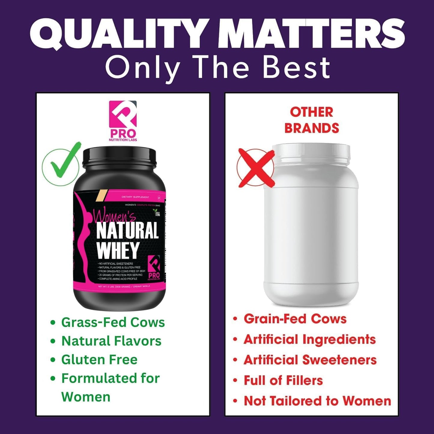 Women's Whey Protein Powder - Vanilla, Low Carb, Gluten-Free, Grass-Fed, Supports Weight Loss - Natural Stevia Sweetened Shake, 20g Protein - 2lb Creamy Vanilla Flavor