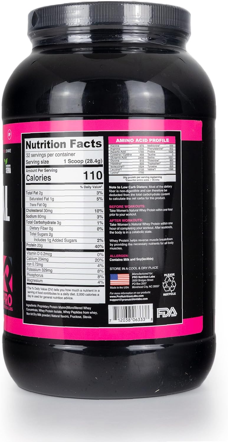 Women's Whey Protein Powder - Vanilla, Low Carb, Gluten-Free, Grass-Fed, Supports Weight Loss - Natural Stevia Sweetened Shake, 20g Protein - 2lb Creamy Vanilla Flavor