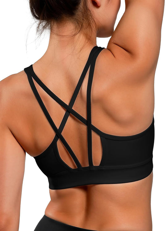 Women's Yvette Yoga Cloud Series Sports Bra - Lightweight Low Impact Spaghetti Strap with Mesh Splicing