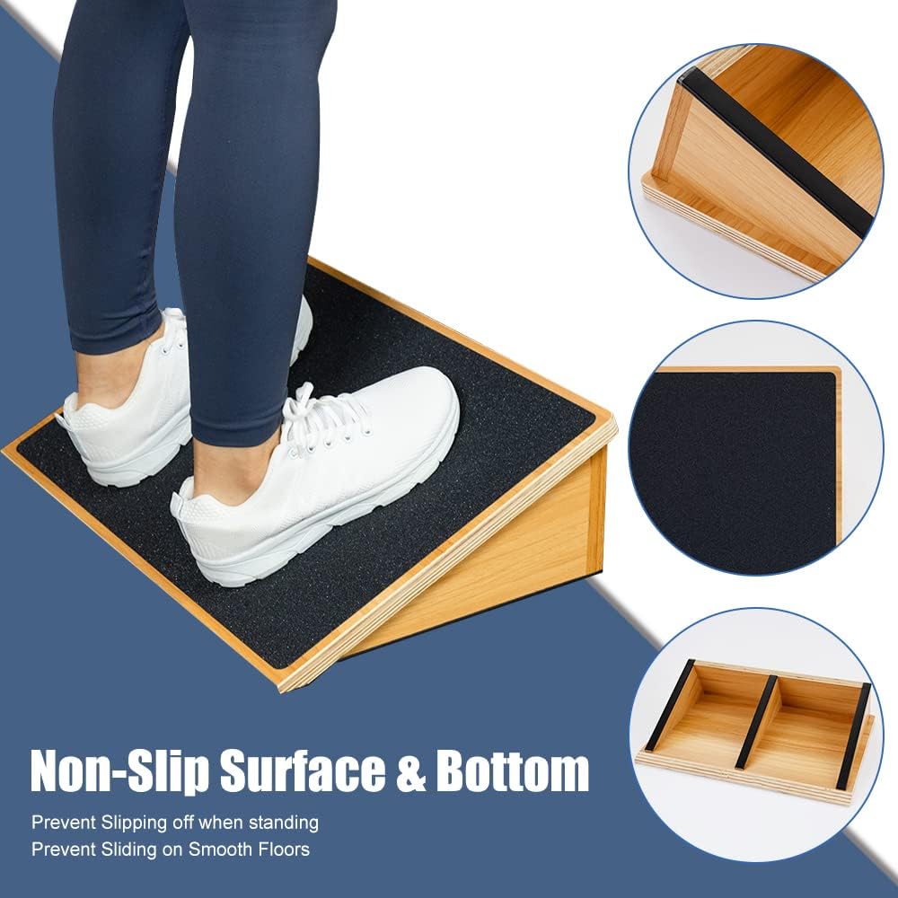 Wooden Slant Board for Knee Over Toe Training, 1000 lb Capacity, Non-Slip Surface - Ideal for Squats, Calf Stretching, Weightlifting & Fitness