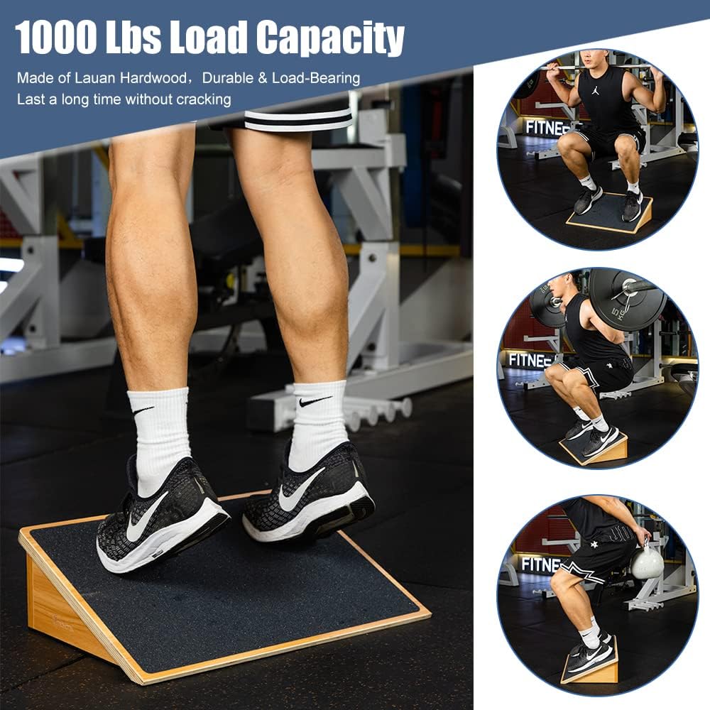 Wooden Slant Board for Knee Over Toe Training, 1000 lb Capacity, Non-Slip Surface - Ideal for Squats, Calf Stretching, Weightlifting & Fitness