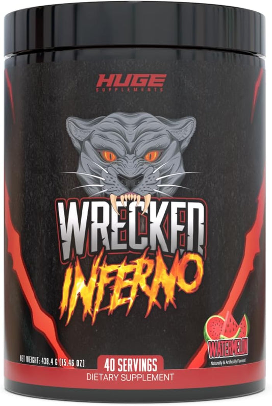 Wrecked Inferno Thermogenic Pre Workout - Energy Boost for Men & Women, Metabolism & Performance Enhancer with L-Citrulline, L-Carnitine, Beta-Alanine