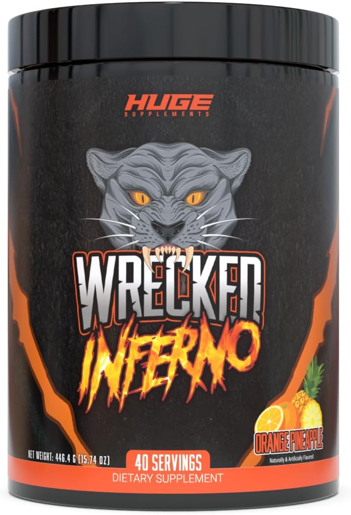 Wrecked Inferno Thermogenic Pre Workout Supplement - Boost Energy, Metabolism, & Performance with L-Citrulline, L-Carnitine, Beta-Alanine & More - For Men & Women