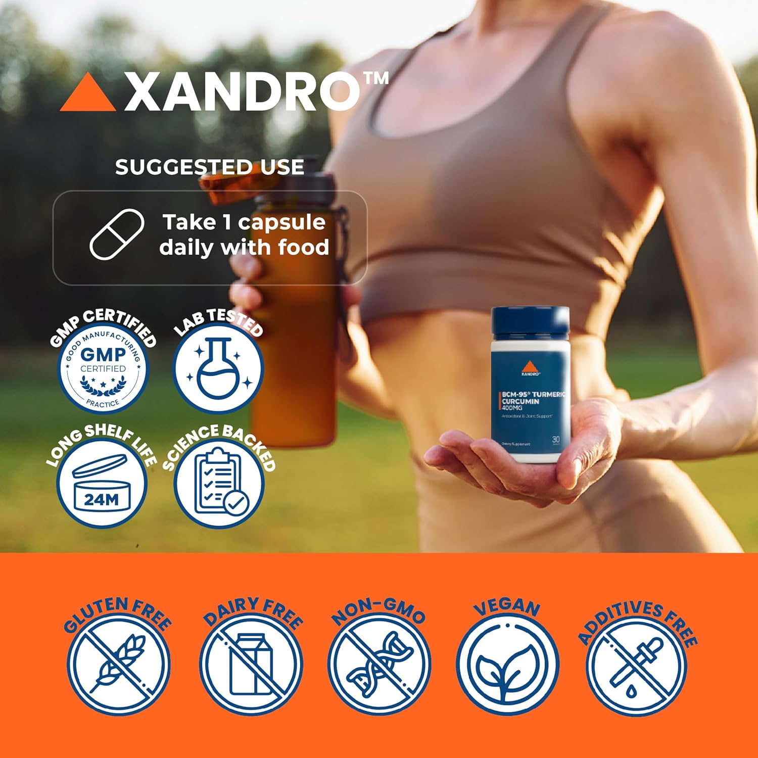 XANDRO BCM-95® Turmeric Curcumin Capsules - 400mg, 30 Count | Antioxidant & Joint Support | Vegan Formula