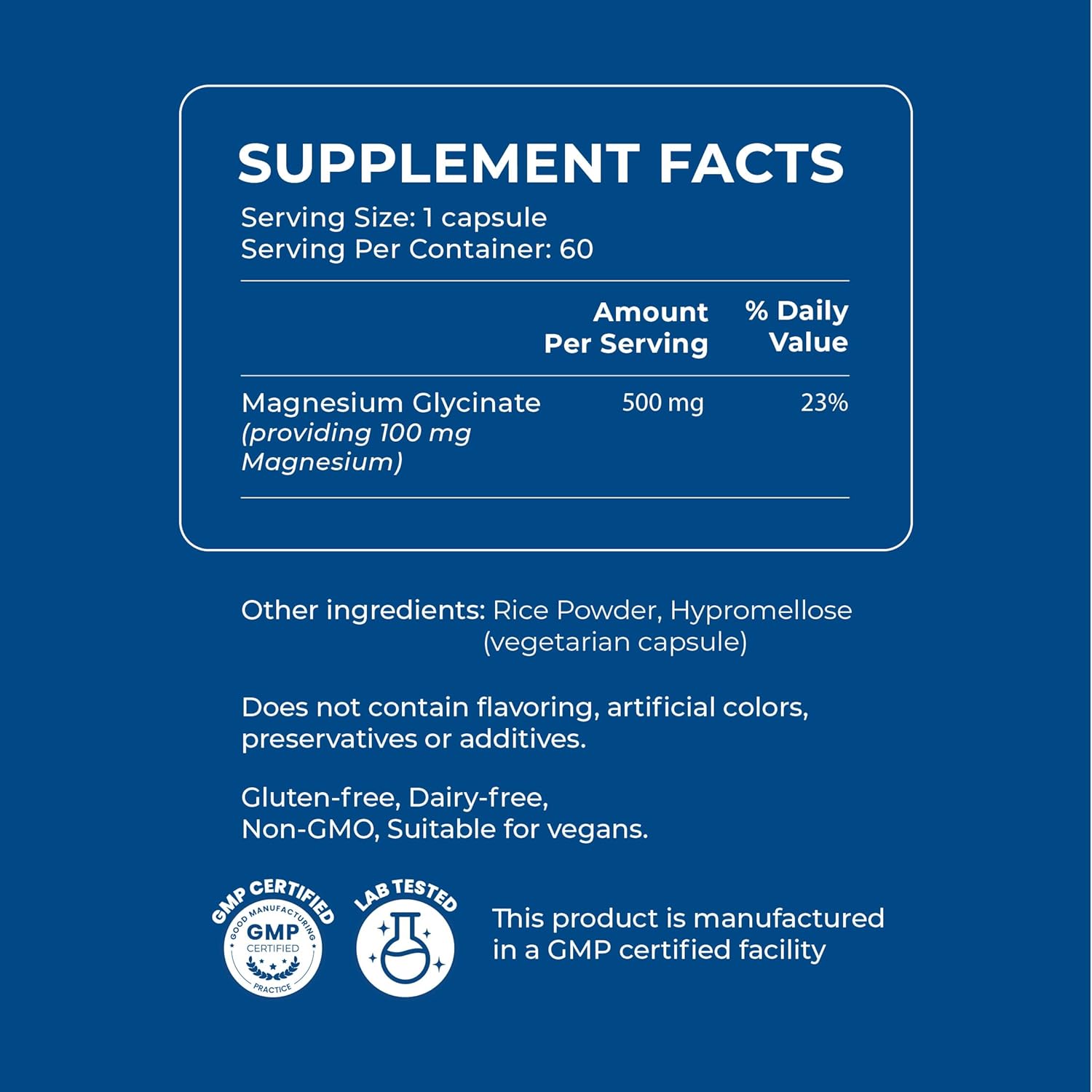 Xandrolab Magnesium Glycinate Capsules 500mg - Sleep and Stress Support - 60 Vegan Capsules