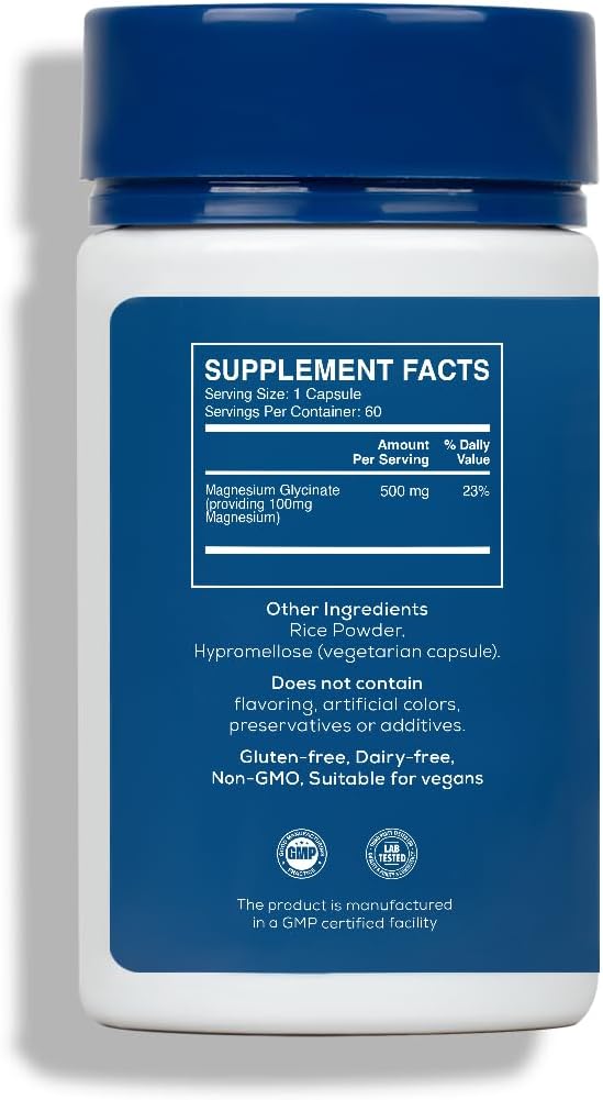 Xandrolab Magnesium Glycinate Capsules 500mg - Sleep and Stress Support - 60 Vegan Capsules