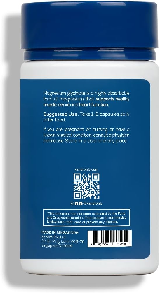 Xandrolab Magnesium Glycinate Capsules 500mg - Sleep and Stress Support - 60 Vegan Capsules