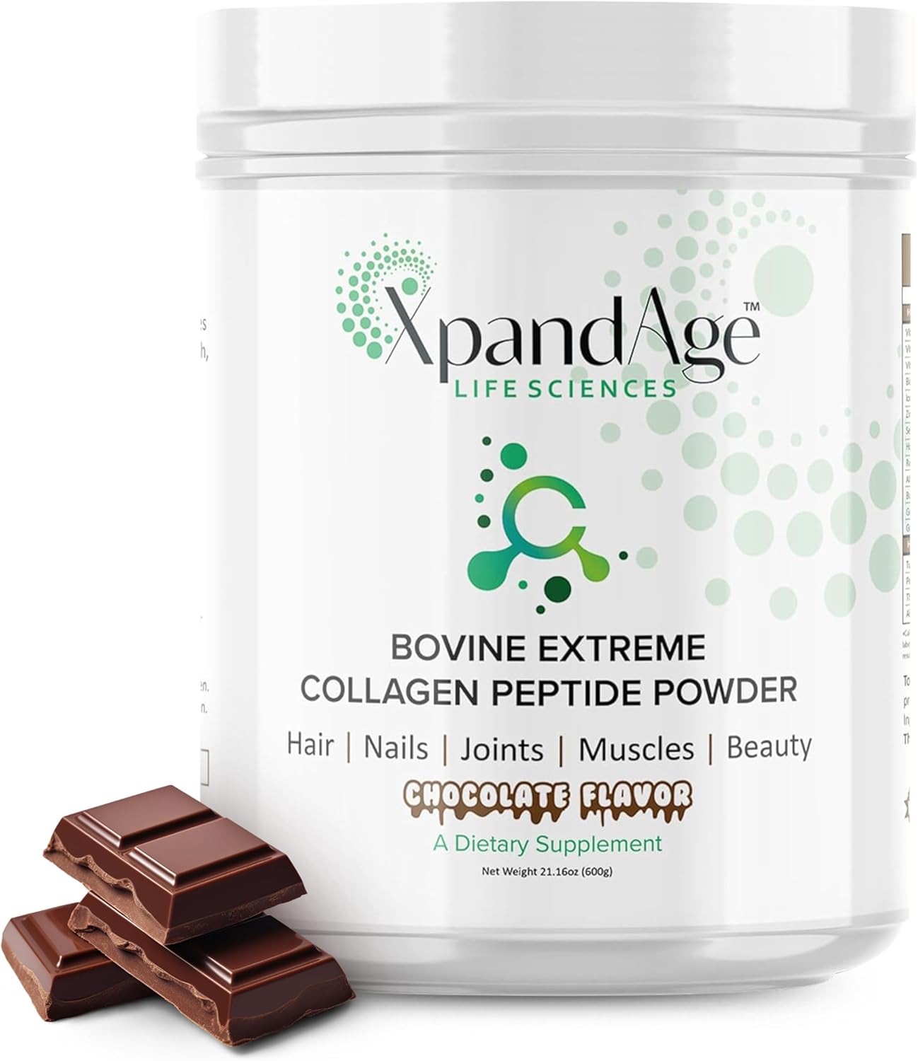 XpandAge Life Sciences Bovine Collagen Peptide Powder with Biotin, Pea, Guarana, and Safed Musli for Hair, Nails, Energy, Muscle, and Joint Health - Bitter Chocolate Flavor
