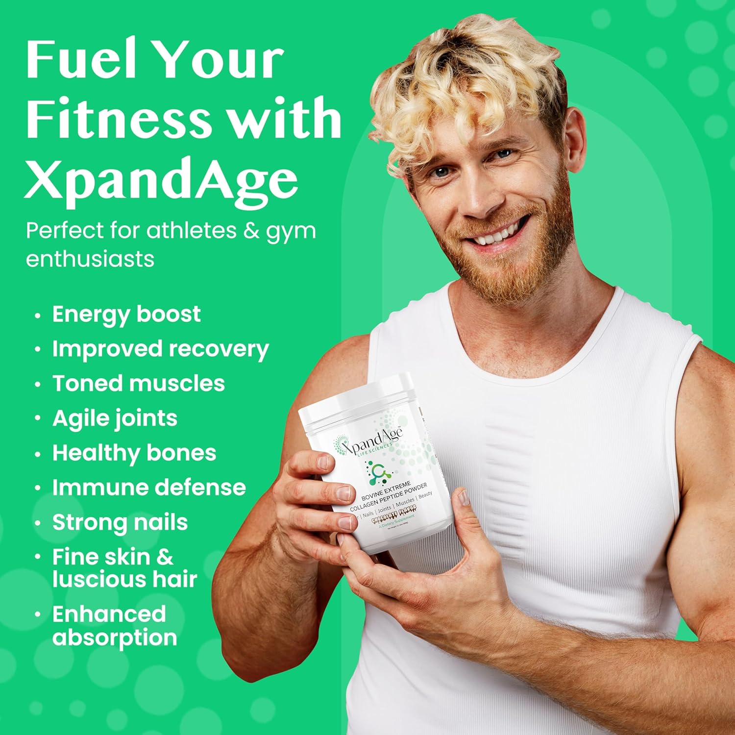 XpandAge Life Sciences Bovine Collagen Peptide Powder with Biotin, Pea, Guarana, and Safed Musli for Hair, Nails, Energy, Muscle, and Joint Health - Bitter Chocolate Flavor