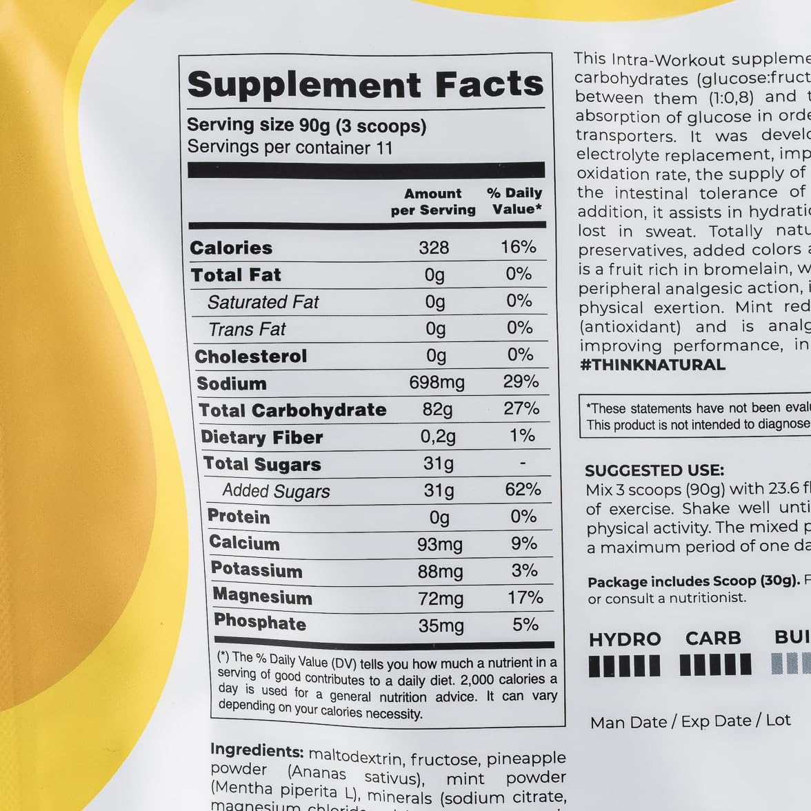 Xtratus Endurance Fluids Pineapple and Mint Super Fuel Drink Mix - Intra Training Supplement with Carbs and Electrolytes, Real Fruit, Vegan - 35.27 Oz.