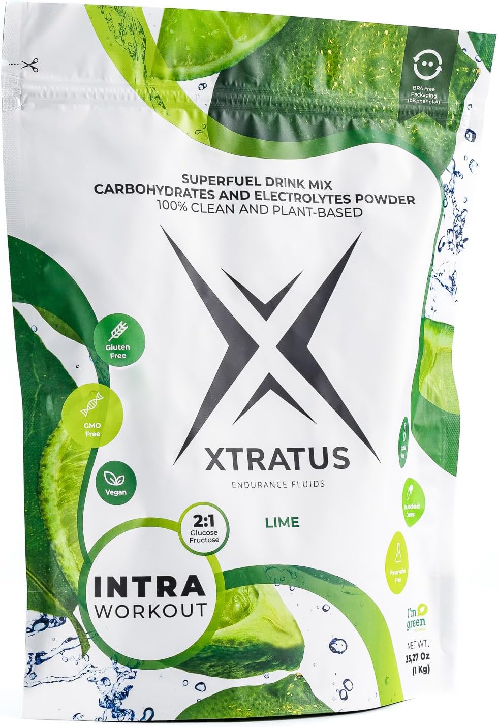 Xtratus Lime Endurance Fluids: Sport Energy Drink Mix with Carbs & Electrolytes, Real Lime, Gut-Friendly, Vegan - 35.27 Oz.
