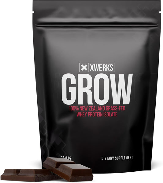 Xwerks Grow Grass-Fed Whey Protein Powder - 30 Servings, 25g Isolate Protein (Chocolate Flavor), All-Natural, Paleo & Keto-Friendly