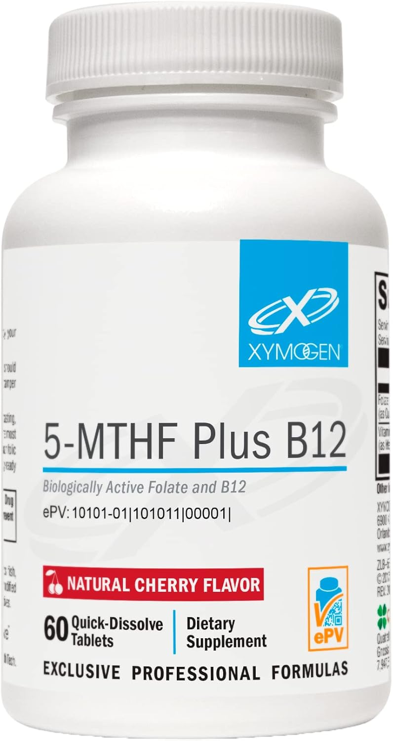 XYMOGEN 5-MTHF Plus B12: Cherry-Flavored Tablets for Methylation & Nervous System Support