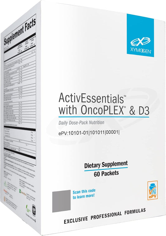 XYMOGEN ActivEssentials with OncoPLEX & D3 - Daily Dose Pack Nutrition - Multivitamin, Vitamin D3, Omega-3 Fish Oil (60 Packets)