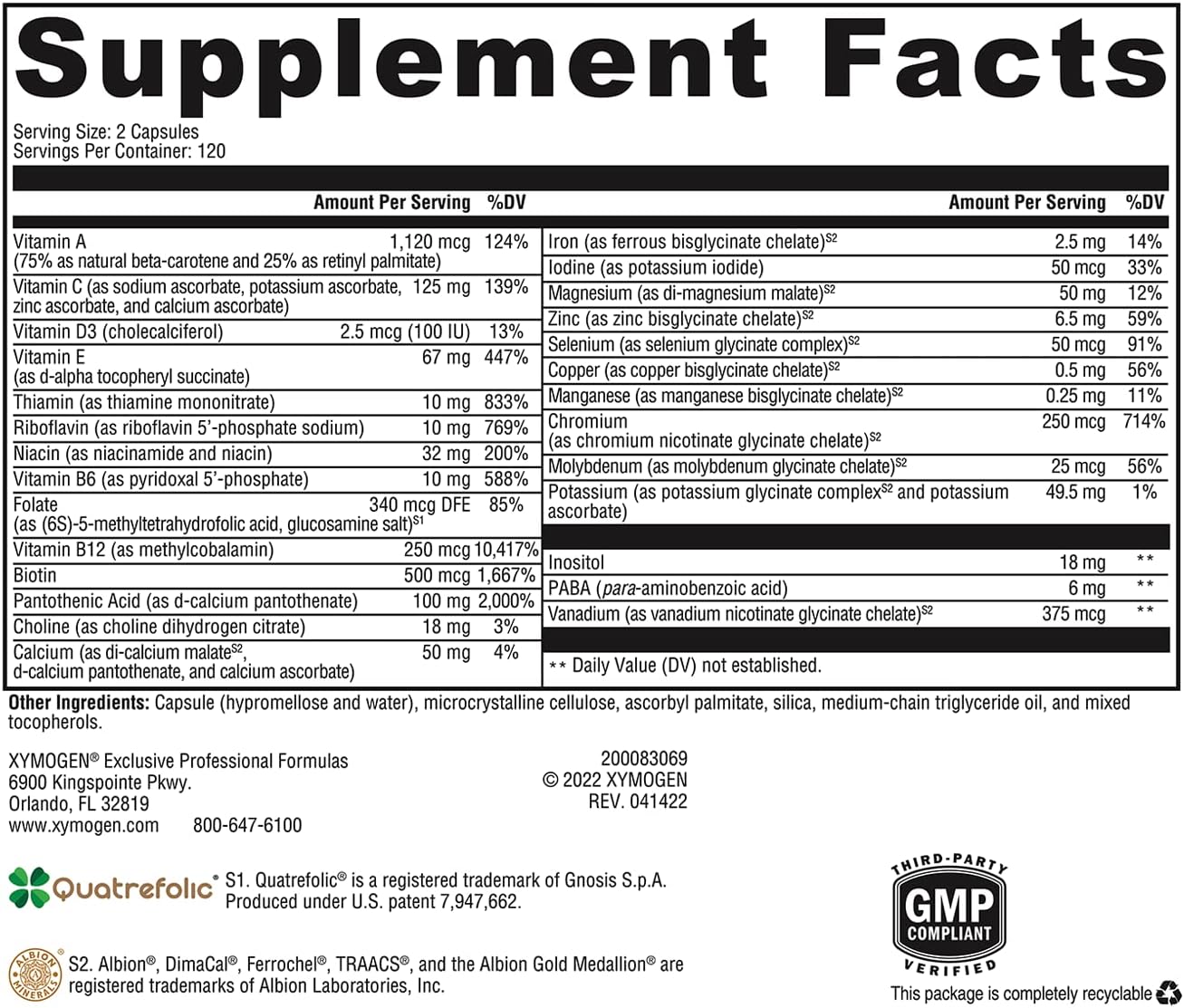 XYMOGEN ActivNutrients: Multivitamin Multimineral with Iron, Copper, Chelated Minerals, B Vitamins, Folate - Wellness, Immune, Energy, Mood - 240 Capsules