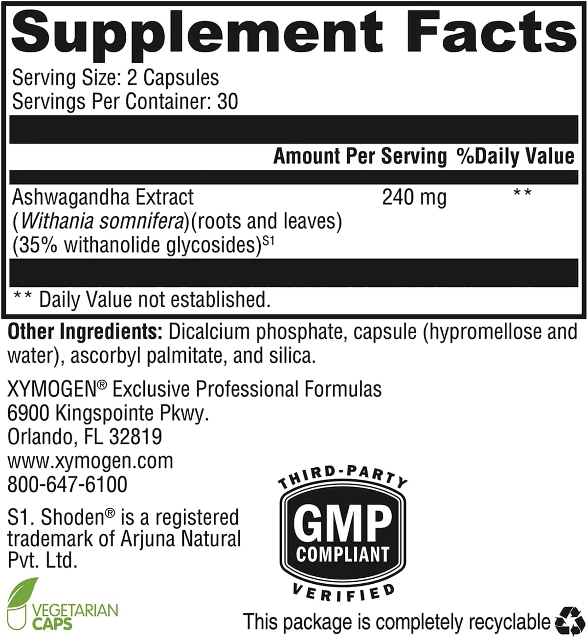 XYMOGEN Ashwagandha 35 Capsules - Patented Extract for Stress Relief and Quality Sleep