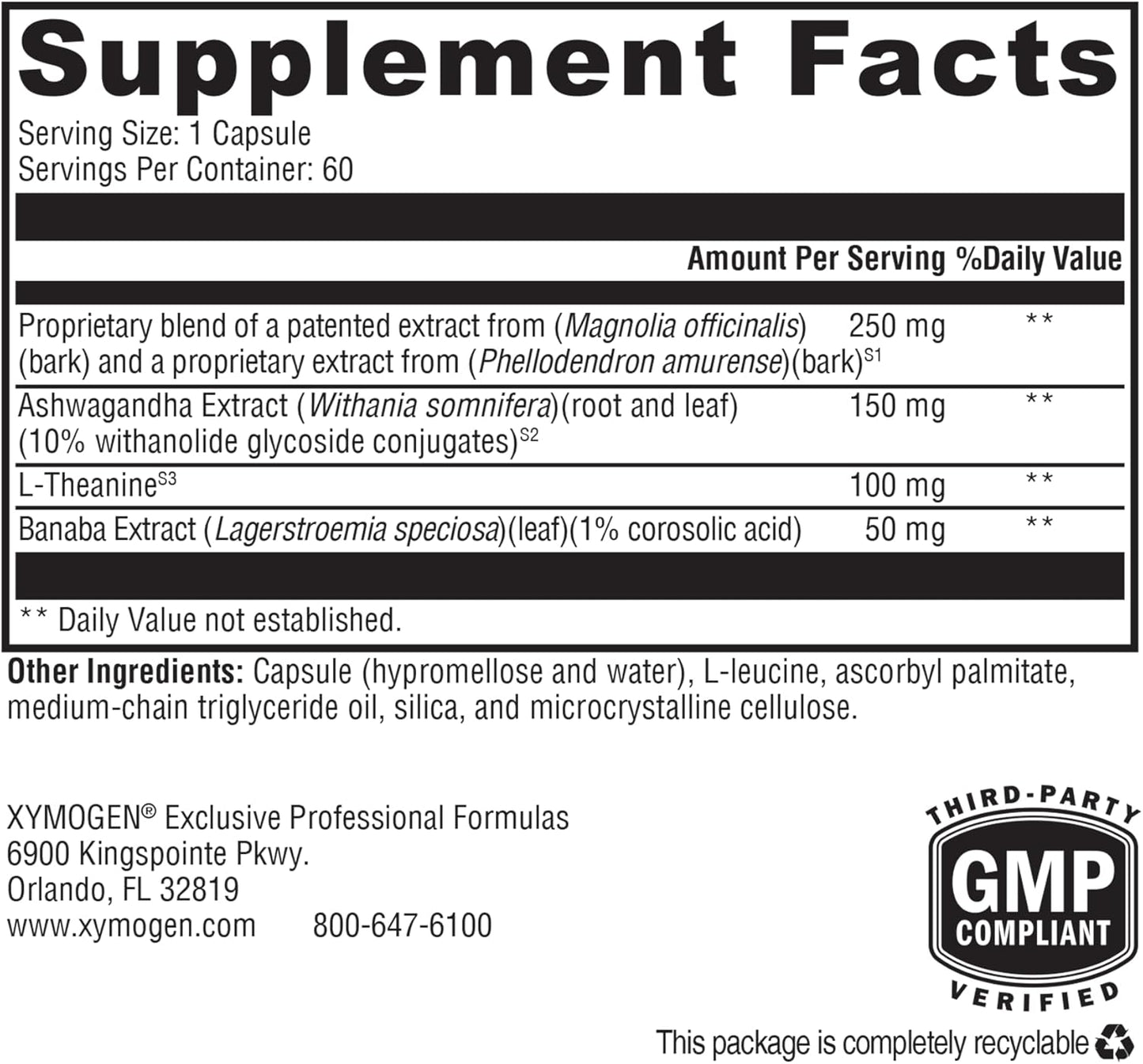 XYMOGEN Cortisolv Capsules - Ashwagandha & L-Theanine Supplement for Energy, Relaxation & Mental Clarity - Supports Healthy Cortisol Levels - 60 Count