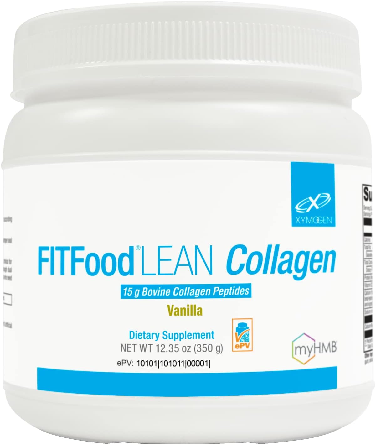 XYMOGEN FIT Food Collagen Powder - Bovine Collagen Peptides with HMB and Vitamin D3 for Joint and Muscle Support - 15g Protein - Vanilla Flavor - 12.35 oz