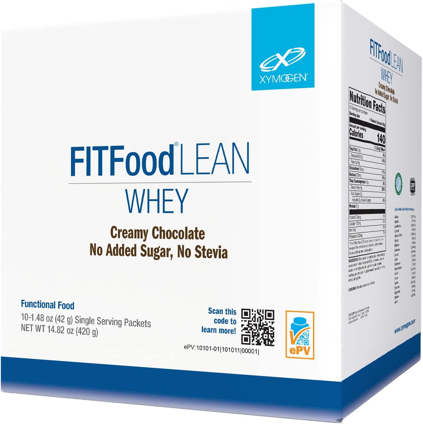 XYMOGEN FIT Food Lean Whey BioActive Protein Powder - No Sugar or Stevia - Natural Immunoglobulins - Supports Body Composition, Immune Health, Workouts - Chocolate (10 Pack)
