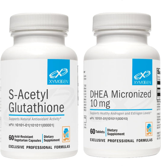 XYMOGEN Micronized DHEA 10mg & S Acetyl Glutathione Bundle - 60 Tablets & 60 Capsules for Healthy Aging Support