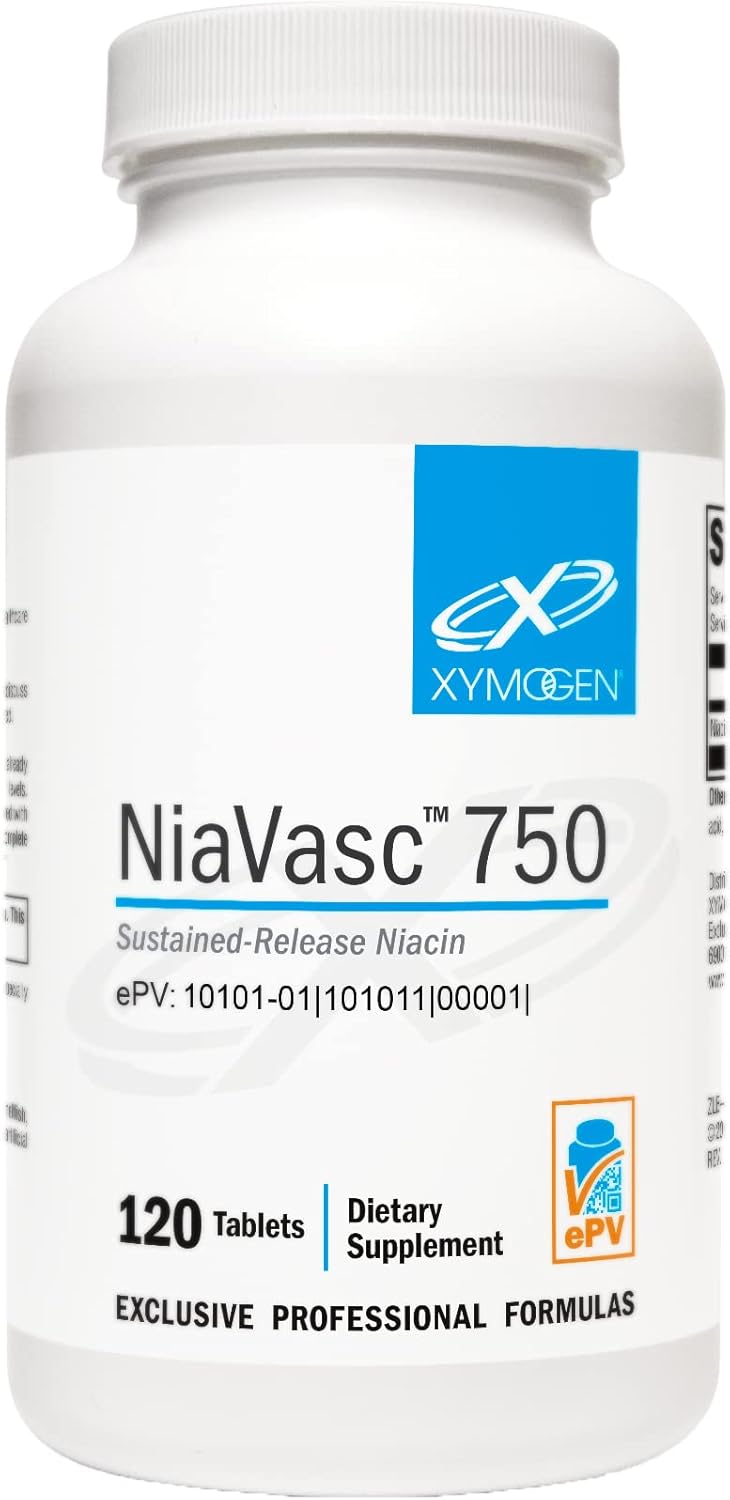 XYMOGEN NiaVasc 750 - Sustained-Release Niacin Tablets for Healthy Blood Lipids - Reduce Flushing - 120 Time-Release Tabs