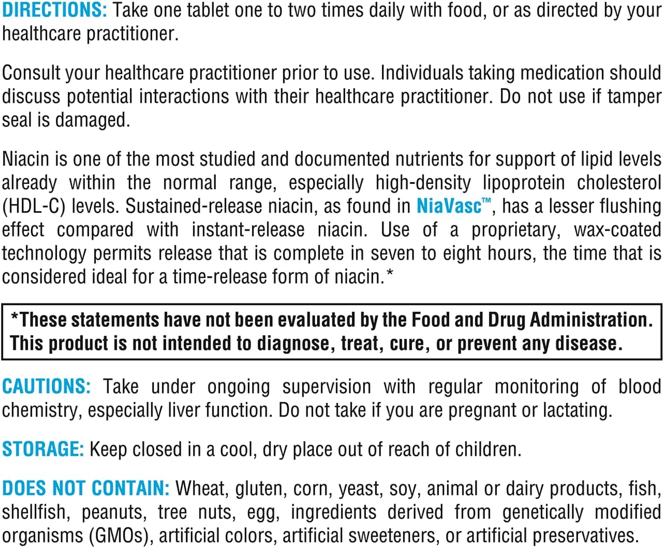 XYMOGEN NiaVasc 750 - Sustained-Release Niacin Tablets for Healthy Blood Lipids - Reduce Flushing - 120 Time-Release Tabs
