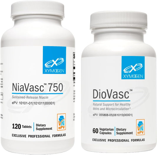 XYMOGEN NiaVasc 750 Sustained Release Niacin & DioVasc Support Bundle for Healthy Veins & Microcirculation