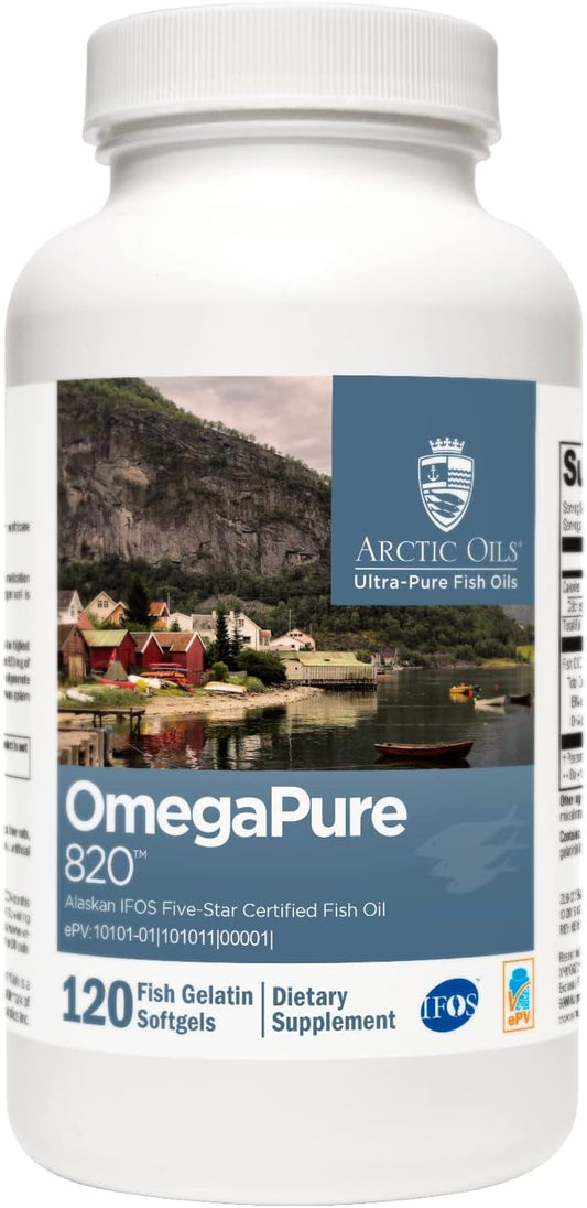 XYMOGEN OmegaPure 820 - IFOS Five-Star Certified Fish Oil Supplement - DHA EPA Omega-3 for Cardiovascular & Cognitive Support (120 Softgels)