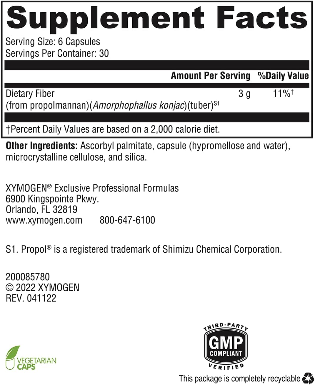XYMOGEN OptiFiber Lean Fiber Supplement - 180 Daily Capsules for Digestive Health & Cholesterol - Gut Cleanse & Metabolism Support